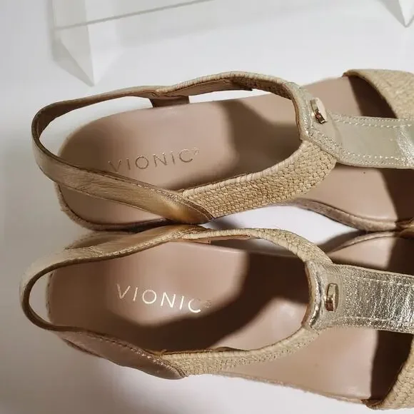Vionic Calera Platform Sandals Womens 9 Gold Leather Espadrille Ankle Strap 2.5" - Picture 9 of 16